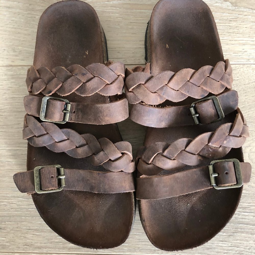 Leather slip on sandals